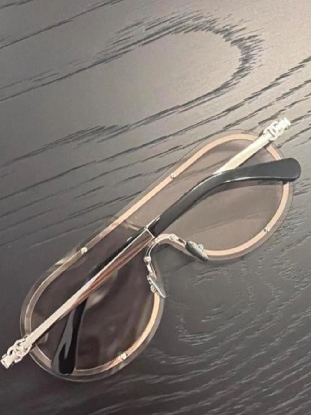 CHANEL Silver Frame Sunglasses with Pink Lenses